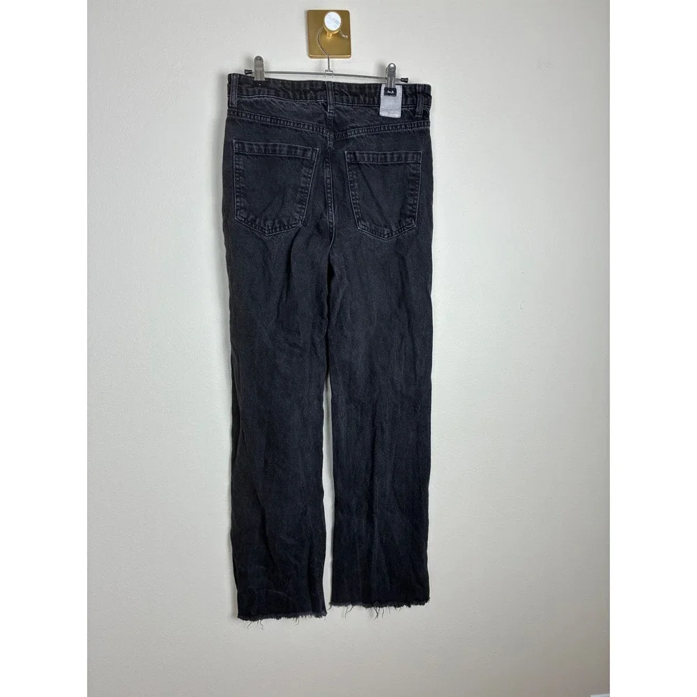 Zara Womens High Waisted Wide Leg‎ Jeans Washed Black Frayed Hem Size 6 (K15)